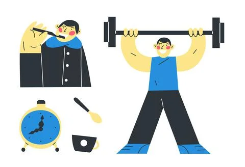 Vector illustration of a young man lifting a barbell over his head Illustrazione stock