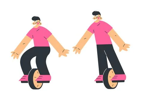 Vector illustration a young man rides a monowheel Illustrazione stock