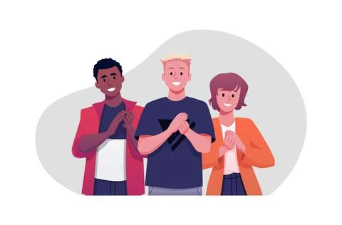 Vector illustration of young men and woman, different ethnicity, applauding. Stock Illustration