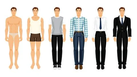 Vector illustration of young men in different clothes Stock Illustration