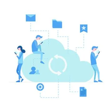 Vector illustration, young people using mobile gadgets for texting Stock Illustration