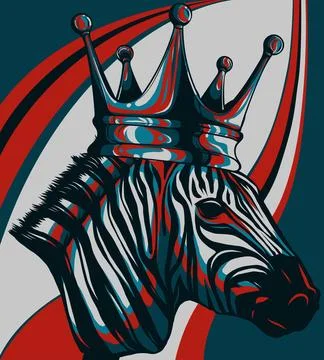 Vector illustration of zebra head with crown on white background Stock Illustration
