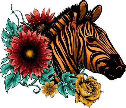 Vector illustration of zebra head with flower Illustrazione stock