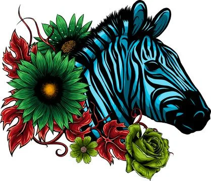 Vector illustration of zebra head with flower Stock Illustration