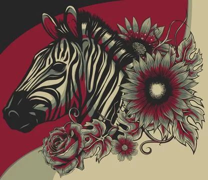 Vector illustration of zebra head with flower 스톡 일러스트