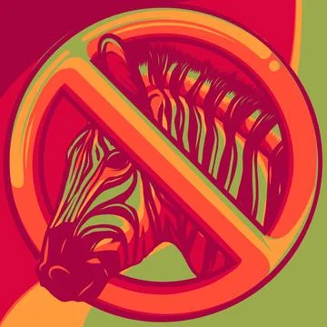 Vector illustration of zebra head with forbidden symbol 스톡 일러스트