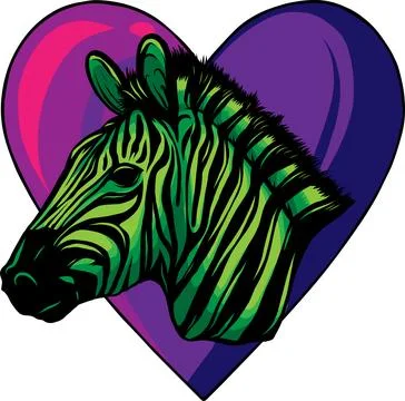 Vector illustration of zebra head on heart Illustrazione stock