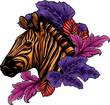 Vector illustration of zebra head with leaves Stock Illustration