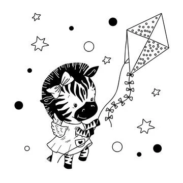 Vector illustration of a zebra with a kite Stock Illustration