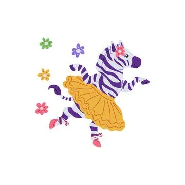 Vector illustration of a zebra in a tutu and pointe shoes joyfully dancing Illustrazione stock