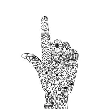 Vector illustration of zentangle of pointing up with index finger Stock Illustration