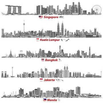 Vector illustrations of asian cities skylines Stock Illustration
