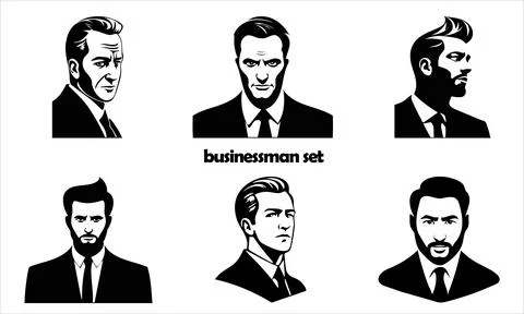 Vector illustrations businessmen set, black color isolated on white background Stock Illustration