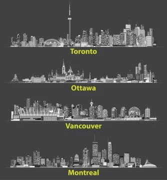 Vector illustrations of Canadian cities Toronto, Montreal, Vancouver and Ottawa  Stock Illustration