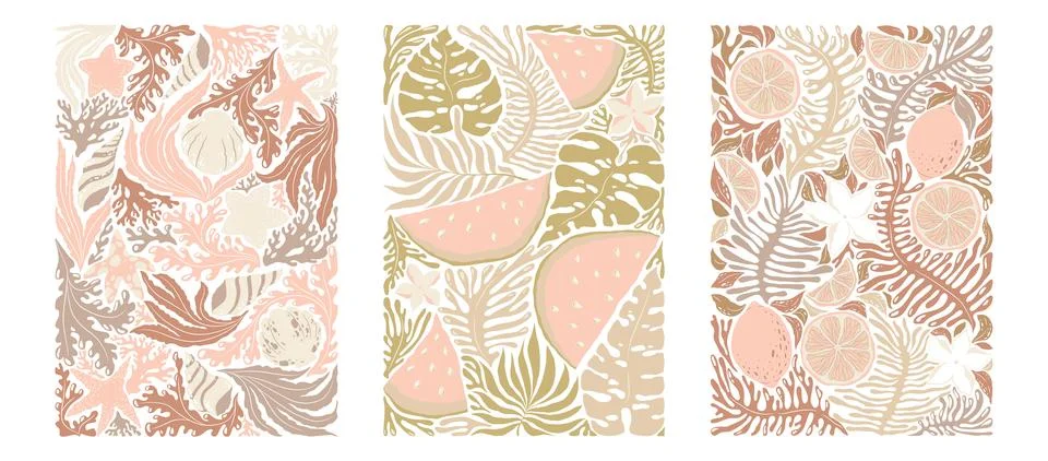 Vector illustrations collection with boho abstract summer prints isolated o.. Stock Illustration