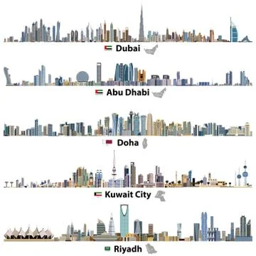 Vector illustrations of Dubai, Abu Dhabi, Doha, Riyadh and Kuwait city skylines Ilustración de archivo