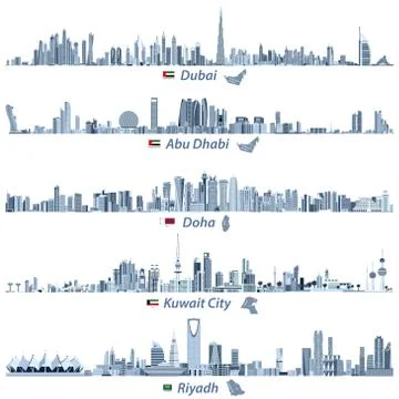 Vector illustrations of Dubai, Abu Dhabi, Doha, Riyadh and Kuwait city skylines Ilustración de archivo
