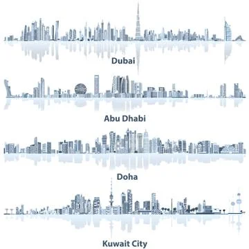 Vector illustrations of Dubai, Abu Dhabi, Doha and Kuwait city skylines Ilustración de archivo