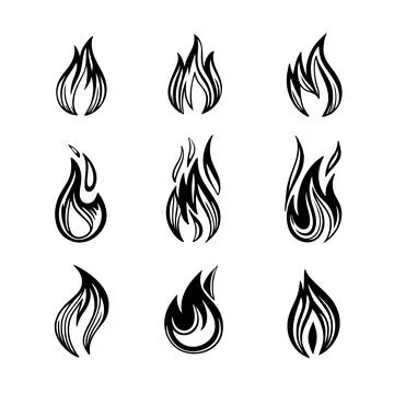 Vector illustrations of fires icon set of monochrome signs in ink hand drawin Illustrazione stock
