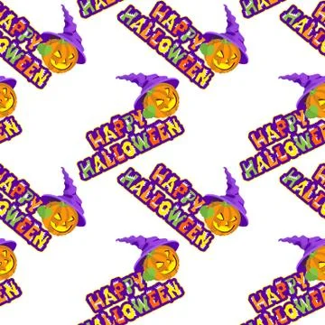 Vector illustrations of Halloween pattern seamless with pumpkin and lettering Stock Illustration