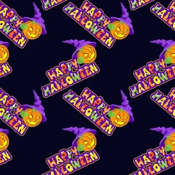 Vector illustrations of Halloween pattern seamless with pumpkin and lettering on Stock Illustration