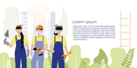 Vector illustrations of people builders. Construction workers and related pos Stock Illustration
