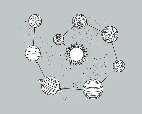 Vector illustrations with planets. Astrology, astronomy. Mystery science. Illustrazione stock