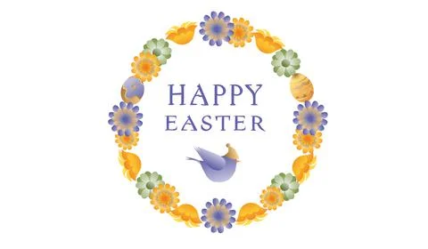 Vector illustrations, postcards, banner. Easter theme, rabbits, wreaths and f Stock Illustration