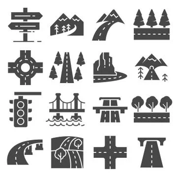 Vector illustrations road and highway icons set Stock Illustration