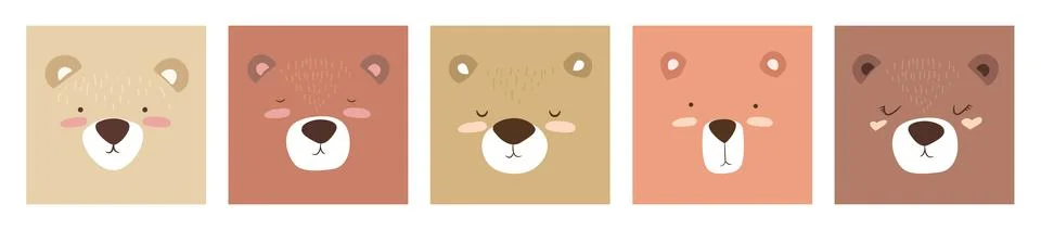 Vector illustrations set with cute cartoon hand drawn bear faces isolated o.. Stock Illustration