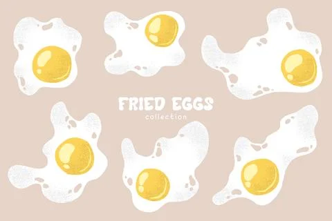 Vector illustrations set with hand drawn abstract fried eggs isolated on li.. Stock Illustration