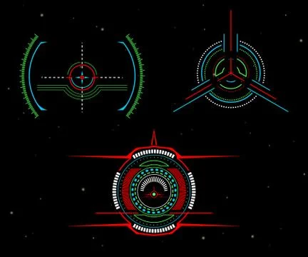 Vector illustrations. Sights spacecraft. Interactive crosshair interface. Illustration