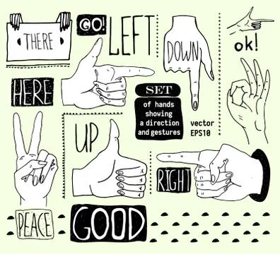 Vector illustrations of silhouettes set of hands showing different gestures Illustrazione stock