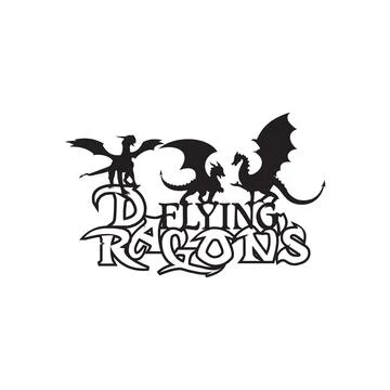 Vector illustrations of stylized three dragon flying above letter element d.. Stock Illustration