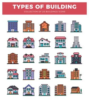 Vector illustrations of various building types for architectural design. Ilustração Stock
