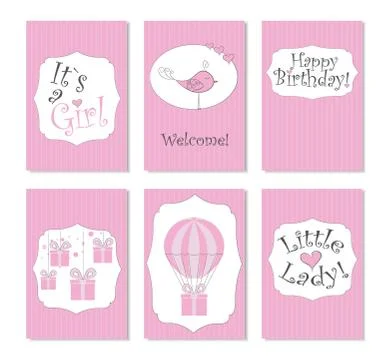 Vector Illustration.Set of 6 printable cards. Perfect to newborn Birthday car Stock Illustration