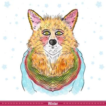 Vector Illustrative Portrait of a orange Fox Stock Illustration