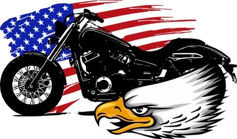 Vector illustraton a motorcycle with the head eagle and american flag 스톡 일러스트