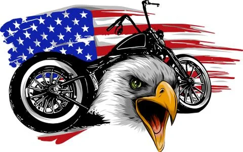 Vector illustraton a motorcycle with the head eagle and american flag Stock Illustration