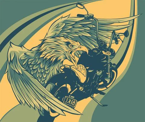 Vector illustraton of motorcycle with the head eagle Stock Illustration