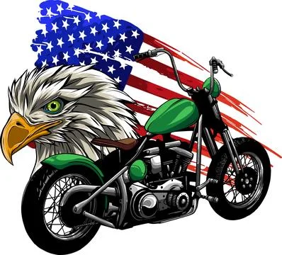 Vector illustraton a motorcycle with the head eagle and american flag 스톡 일러스트