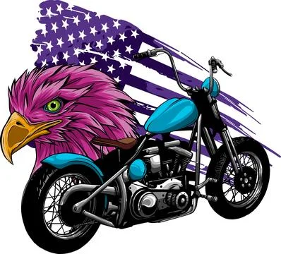 Vector illustraton a motorcycle with the head eagle and american flag Stock Illustration