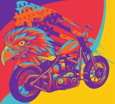Vector illustraton a motorcycle with the head eagle and american flag Stock Illustration