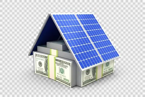 Vector image of 3d house made from US paper currency and solar panels Stock Illustration