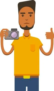 Vector image of africo american man with camera Stock Illustration