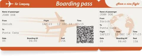 Vector image of airline boarding pass ticket with QR2 code Illustrazione stock