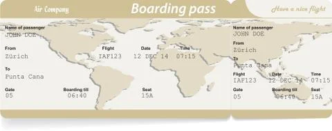 Vector image of airline boarding pass ticket Stock Illustration