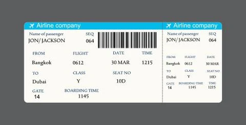 Vector image of airline boarding pass ticket with QR2 code Illustrazione stock