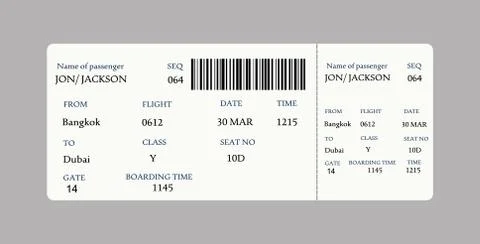 Vector image of airline boarding pass ticket with QR2 code. Illustrazione stock