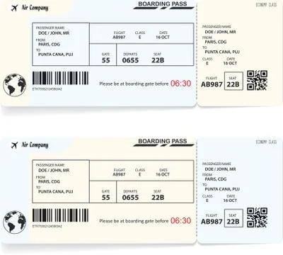 Vector image of airline boarding pass ticket Stock Illustration